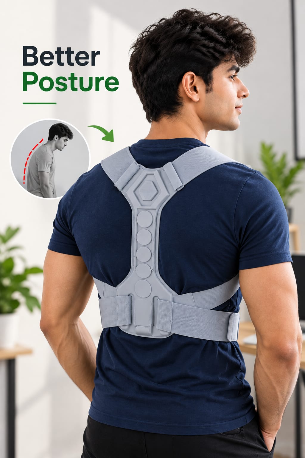 Adjustable posture corrector belt for upper back worn by a man